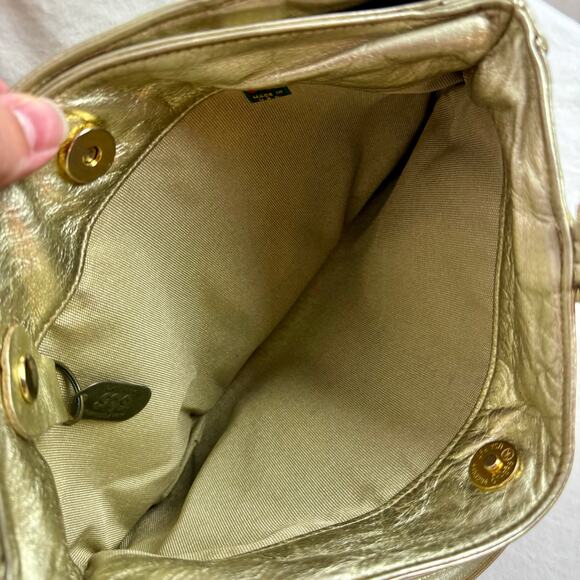 SAS VTG Diane Gold Leather Handbag Purse Tote Bag With Keychain Glam READ - Picture 8 of 12